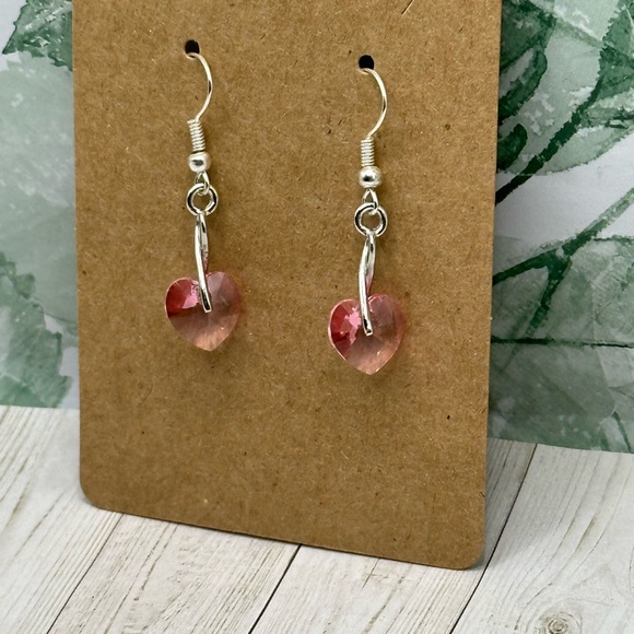 Brand New Sterling Silver and Pink Swarovski Elements Crystal Heart Earrings - Picture 7 of 7